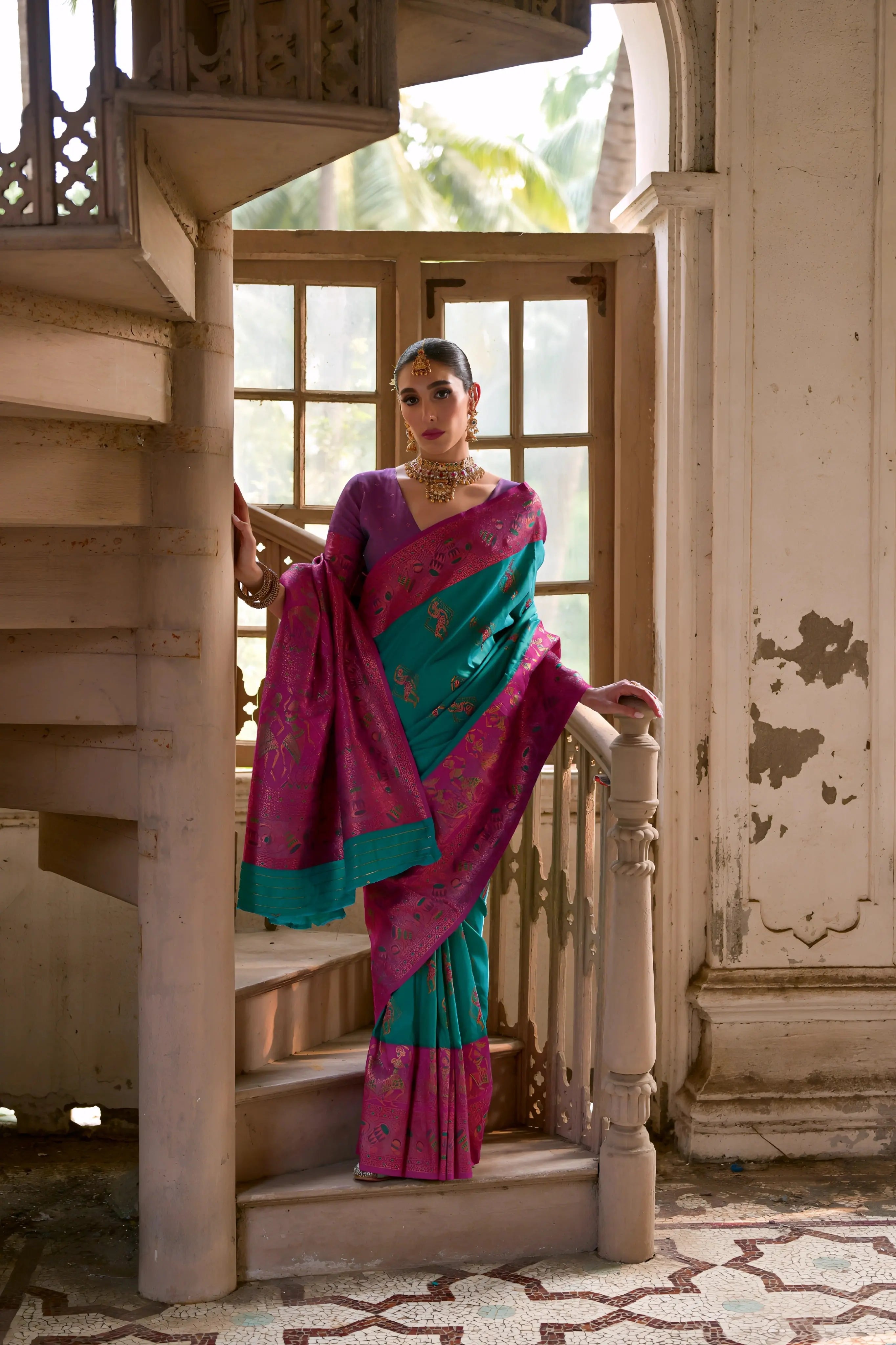 Rama Blue Zari Weaving Banarasi Silk Saree